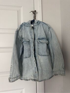 Zara Light Wash Denim Hooded Jean Jacket - Light Blue